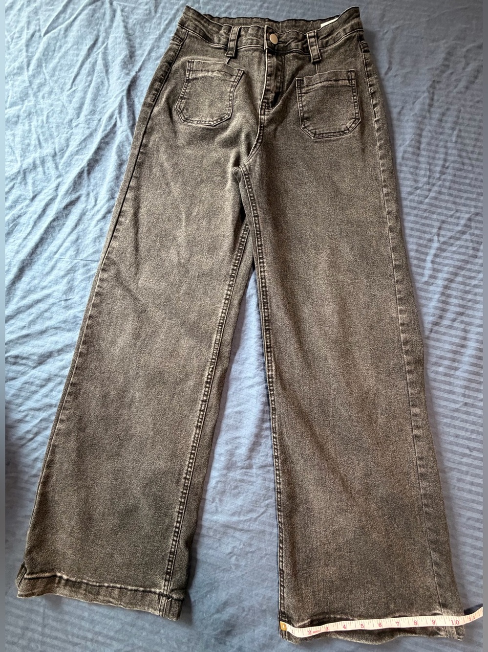 High-Rise Wide Leg Jeans in Washed Black for Women - Stretch. Fits W 8-12